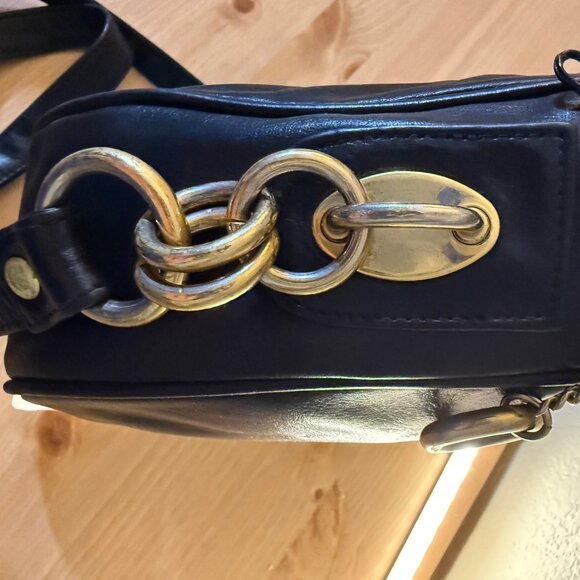 Field Manor Black Leather Purse with Adjustable Strap and Gold Metal Hardware - Picture 4 of 9